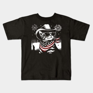 USA Flag Cat 4th of July Funny Patriotic Kids T-Shirt